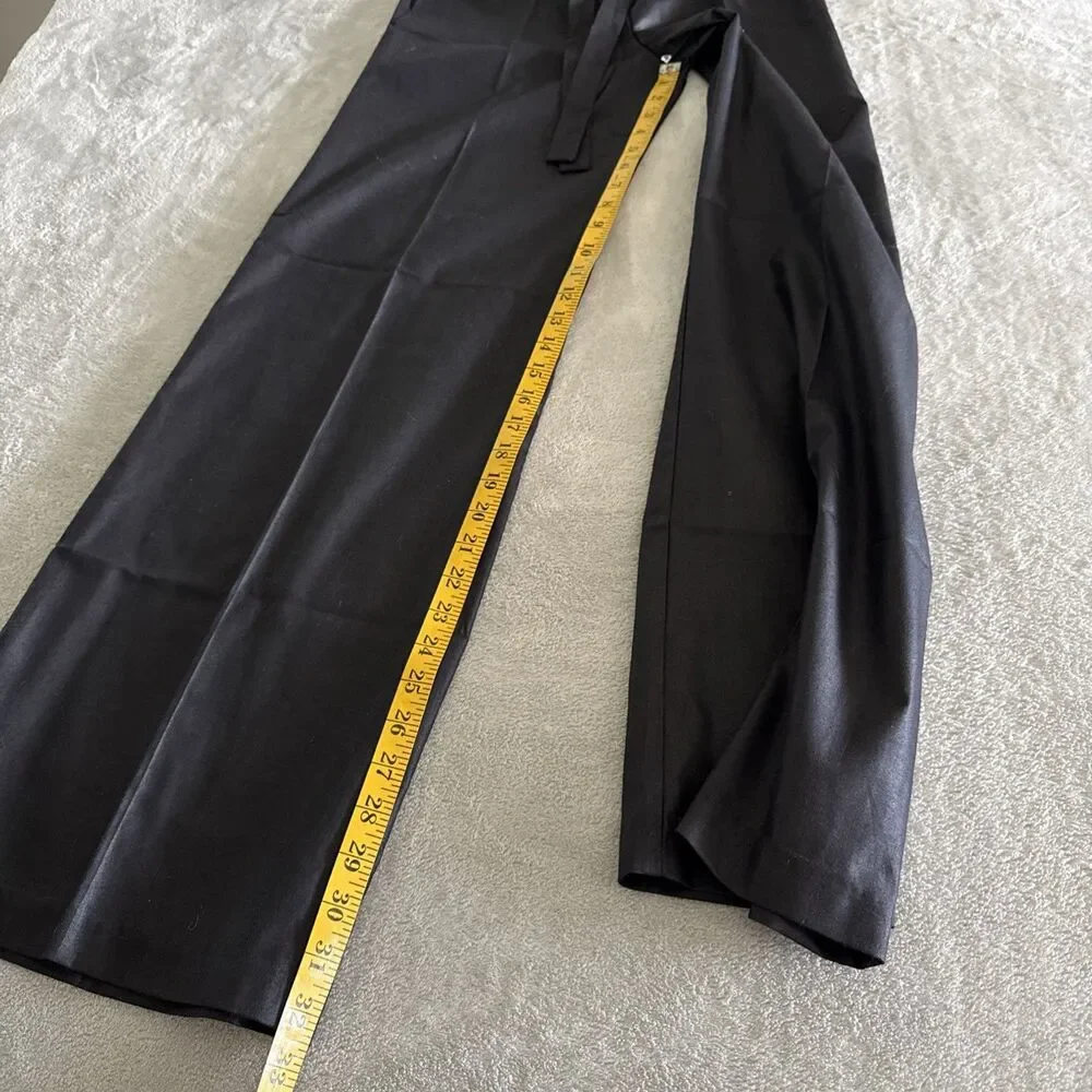 Vintage Women’s Black Formal Pants Wide-Leg Solid Tie Elastic Waist Preppy - Picture 15 of 16